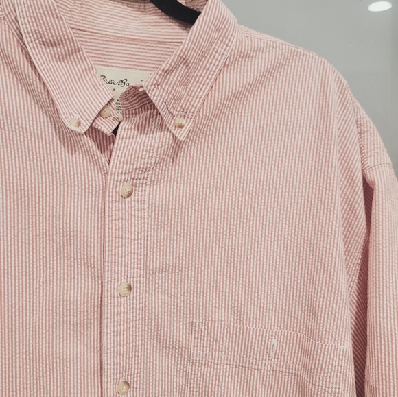 Eddie Bauer Mens Orange White Summer button down short sleeve shirt Sz XL - Picture 2 of 8